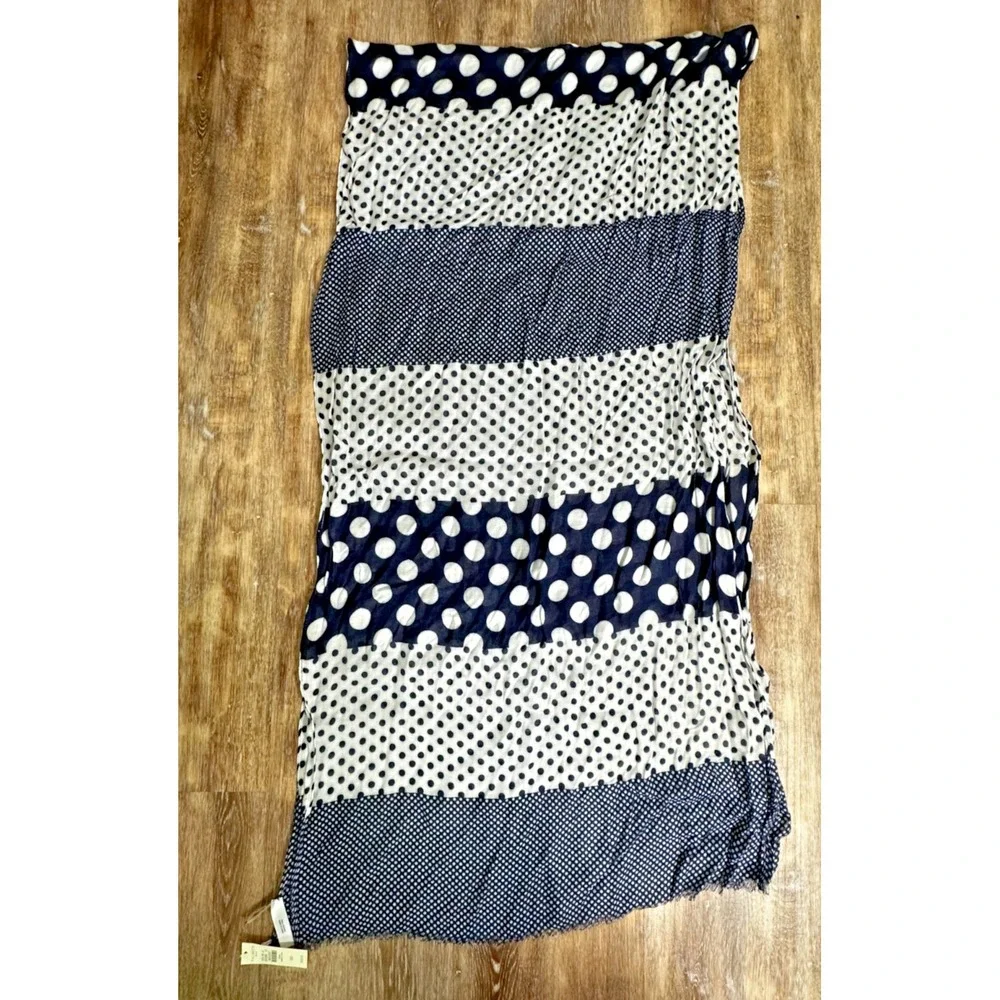 Talbots Large Long Scarf Navy Blue Cream Polka Dots NEW